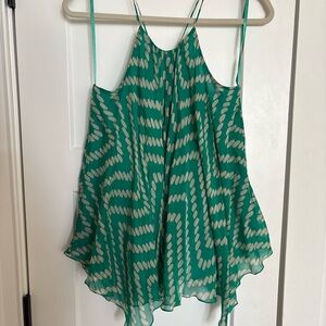 Milly Teal and White Patterned 100% Silk Tank